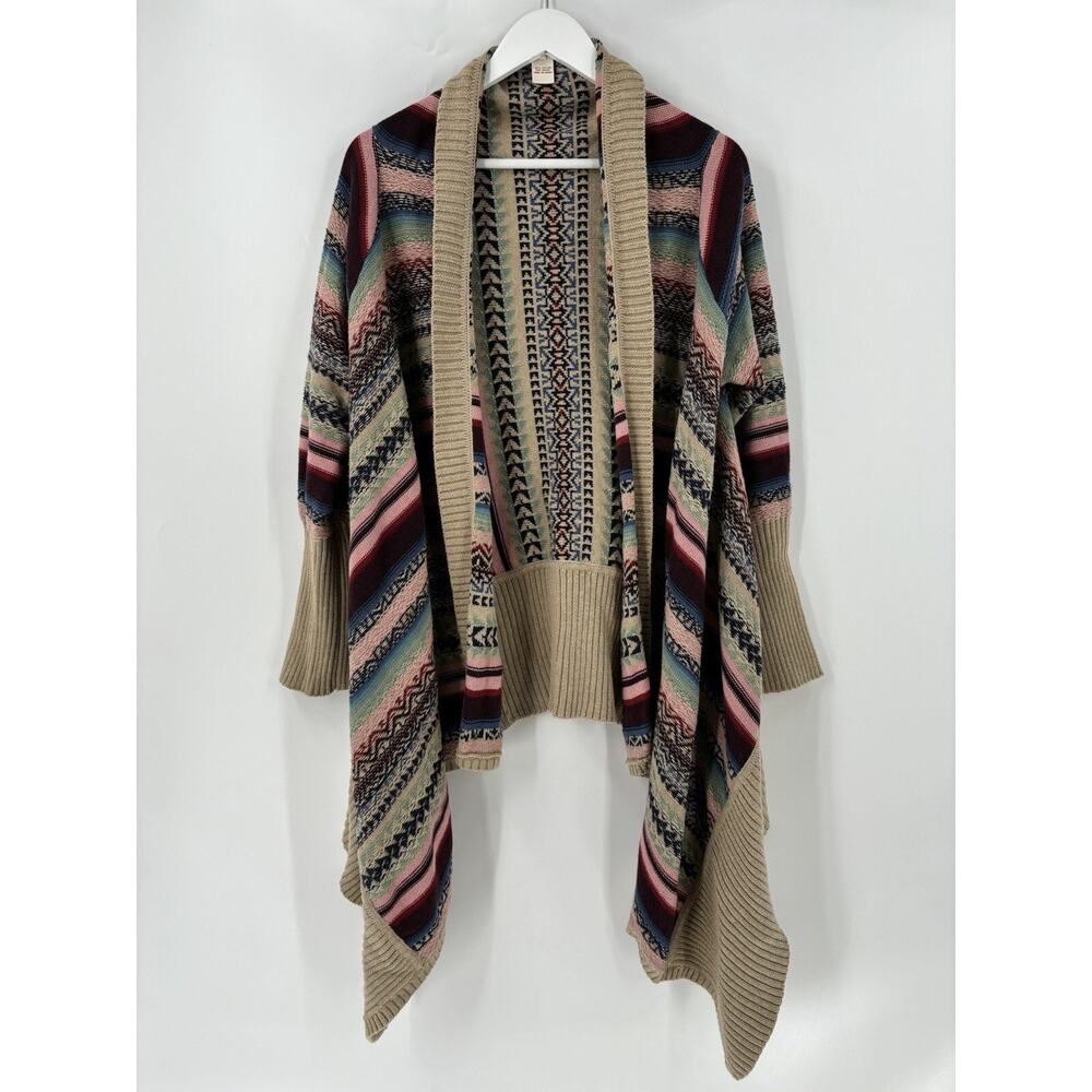 Sundance Cardigan Sweater Womens Petite Large Beige Colorful Striped Draped Knit